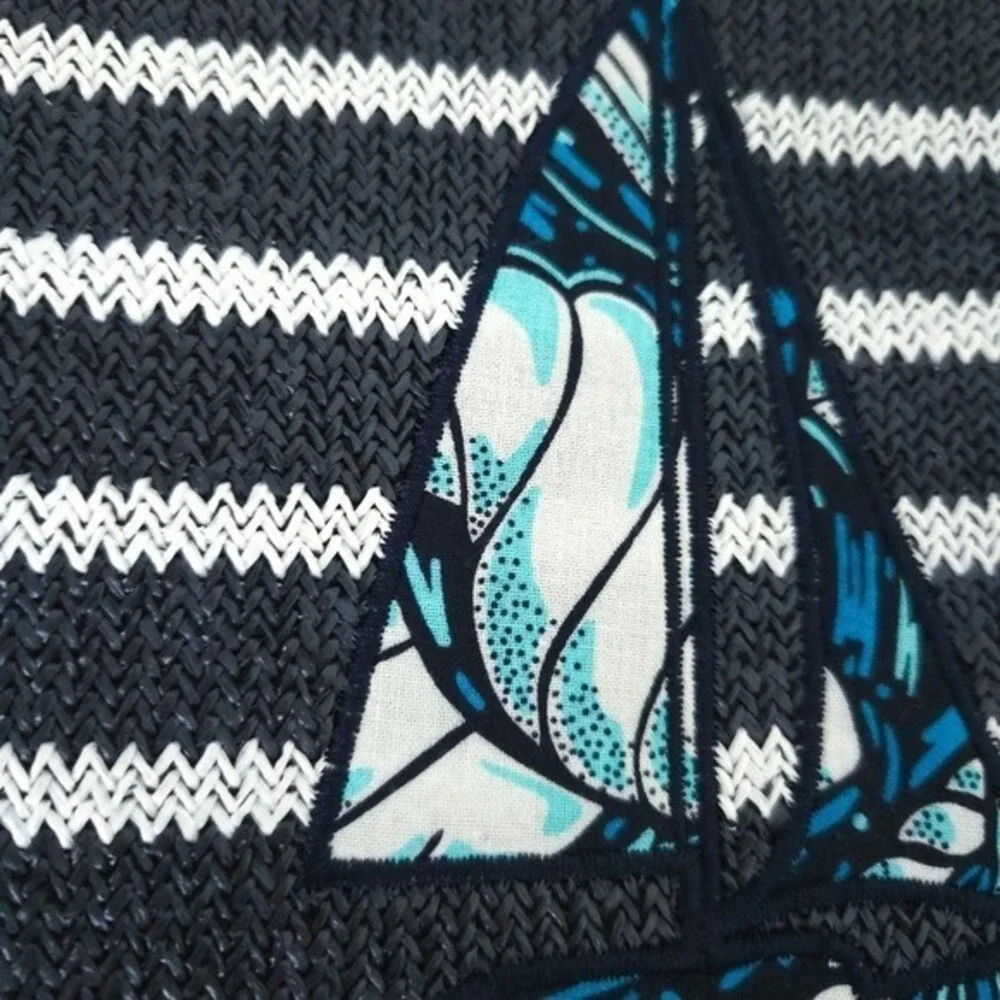 NWOT Vera Bradley Navy Blue Striped Sailboat Shore Enough Straw Wristlet Handbag